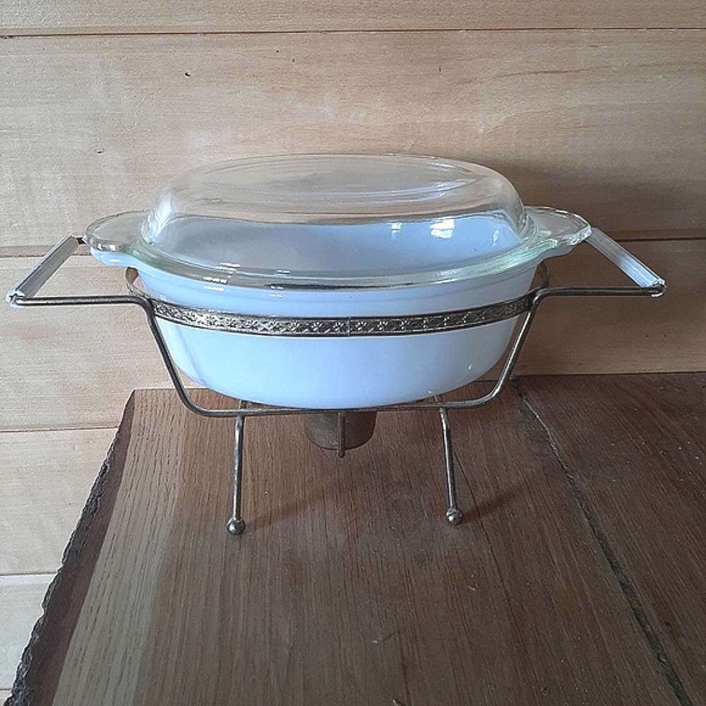 Fire King Milk Glass Chafing Dish Casserole With Lid Vintage Mid Century Modern